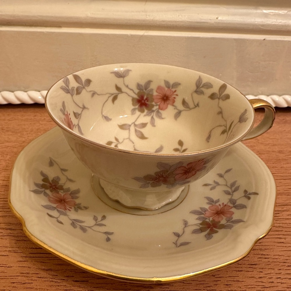 Vintage PMR Bavaria teacup in EUC. Gold trim floral pattern